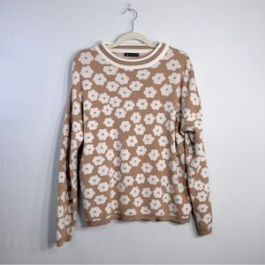 Pretty Garden Romantic Floral Print Knitted Lightweight Cottagecore Sweater L